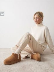 Śniegowce na platformie z imitacji zamszu - żółty. Żółte śniegowce damskie Sinsay. Za 59.99 zł.