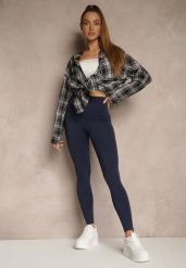Granatowe Basicowe Legginsy High Waist Tofelia. Niebieskie legginsy damskie Renee, l, bez wzorów, z jeansu. Za 49.99 zł.