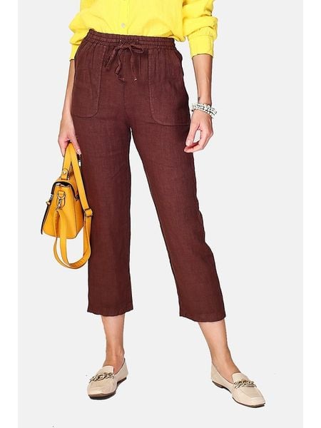 Le Jardin du Lin Lniane spodnie w kolorze brązowym rozmiar: 38. Brązowe spodnie materiałowe damskie Le jardin du lin, bez wzorów, ze lnu, klasyczne, z podwyższonym stanem. Za 114.17 zł.