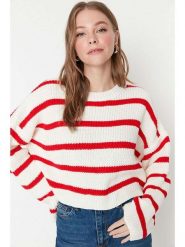 Trendyol Sweter w kolorze biało-czerwonym rozmiar: XL. Białe swetry klasyczne damskie Trendyol, xl, ze splotem, bez kołnierzyka. Za 73.93 zł.