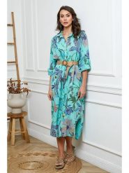 Fleur de Lin Lniana sukienka w kolorze turkusowym rozmiar: L. Niebieskie sukienki damskie Fleur de Lin, na co dzień, l, bez wzorów, ze lnu, bez kołnierzyka, bez ramiączek, maxi, proste. Za 197.63 zł.