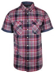 Koszula Męska Bawełniana, Granatowo-Czerwona w Kratkę Casualowa, Krótki Rękaw -PAKO JEANS. Czerwone koszule męskie Pako Jeans, l, bez wzorów, z bawełny, bez kołnierzyka, bez ramiączek. Za 165.00 zł.
