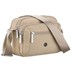 Torebka damska z poliestru w jasnobeżowym kolorze zamykana suwakiem - Peterson. Brązowe torebki klasyczne damskie Peterson, bez wzorów, bez dodatków. Za 76.99 zł.