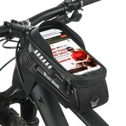 Wodoodporna torba na ramę roweru górskiego z dotykowym ekranem. Czarne torebki klasyczne damskie WEST BIKING, bez wzorów, z materiału, bez dodatków. Za 116.64 zł.