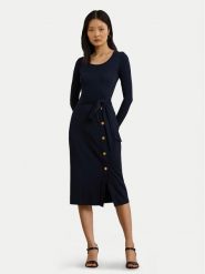 LAUREN RALPH LAUREN Sukienka dzianinowa 250889290005 Granatowy Slim Fit. Niebieskie sukienki damskie Lauren Ralph Lauren, bez wzorów, z bawełny, bez kołnierzyka, bez ramiączek. Za 529.99 zł.