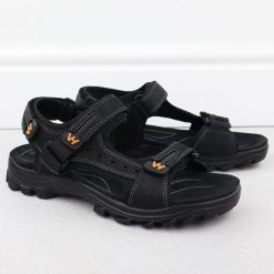 Skórzane sandały męskie na rzepy czarne Vanhorn 28302. Czarne sandały męskie Vanhorn, ze skóry, bez zapięcia. Za 131.99 zł.