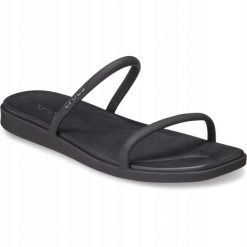 Klapki Dla Dorosłych Crocs Miami Two Strap. Czarne klapki damskie Crocs, bez wzorów, z materiału, bez obcasa. Za 199.99 zł.