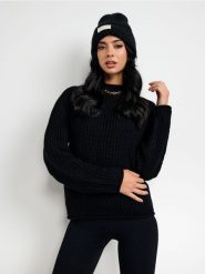 Sweter - czarny. Czarne swetry klasyczne damskie Sinsay, l, ze splotem, bez kołnierzyka. Za 49.99 zł.