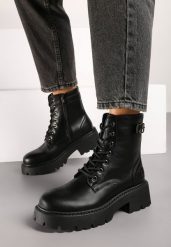 Czarne Botki Workery Vices z Ozdobną Sprzączką przy Cholewce Deosia. Czarne botki damskie Renee, z jeansu, bez obcasa, na płaskiej podeszwie, bez zapięcia. Za 159.99 zł.