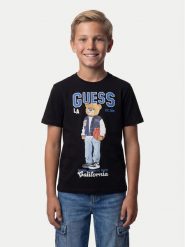 Guess T-Shirt L6YI19 K3750 Czarny Regular Fit. Czarne t-shirty chłopięce Guess, z aplikacjami, z bawełny, bez ramiączek. Za 94.99 zł.