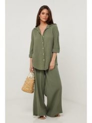 Lin Passion Lniana koszula w kolorze khaki rozmiar: 38/40. Brązowe koszule damskie Lin Passion, bez wzorów, ze lnu, klasyczne, bez kołnierzyka, bez ramiączek. Za 125.27 zł.