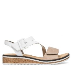 Sandały Rieker. Brązowe sandały damskie Rieker, bez wzorów, bez obcasa, na płaskiej podeszwie. Za 289.99 zł.