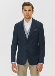 PAKO LORENTE – Granatowa marynarka z lnem. Marynarki męskie Pako Lorente, bez wzorów, z jeansu. Za 329.99 zł.