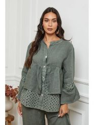 Fleur de Lin Lniana bluzka w kolorze khaki rozmiar: L. Brązowe bluzki damskie Fleur de Lin, l, bez wzorów, ze lnu, bez kołnierzyka, bez ramiączek. Za 202.03 zł.