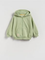 Bawełniana bluza oversize - oliwkowy. Zielone bluzy i bluzki niemowlęce Reserved, bez wzorów, z bawełny, bez ramiączek, bez kaptura. Za 59.99 zł.