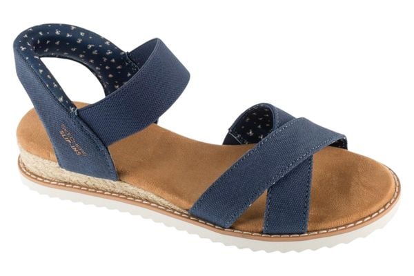 Sandały damskie, Desert Kiss-Golden Lily. Niebieskie sandały damskie Skechers, bez wzorów, z materiału, bez obcasa. Za 219.99 zł.