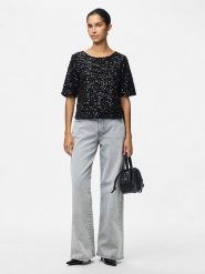 Pieces Top "Kam" w kolorze czarnym rozmiar: S. Czarne topy damskie Pieces, s, bez wzorów, bez kołnierzyka. Za 113.99 zł.