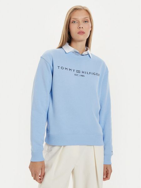 Tommy Hilfiger Bluza Logo WW0WW39791 Błękitny Regular Fit. Niebieskie bluzy bez kaptura damskie Tommy Hilfiger, xxs, z bawełny. Za 249.99 zł.