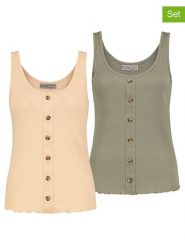 Stitch & Soul Topy (2 szt.) w kolorze oliwkowym i brzoskwiniowym rozmiar: XS. Pomarańczowe topy damskie Stitch & Soul, xs, bez wzorów, prążkowane, bez kołnierzyka. Za 74.63 zł.