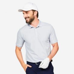 Koszulka polo do golfa z krótkim rękawem męska Inesis WW500. Zielone koszulki polo męskie INESIS, l, bez wzorów, z materiału, bez ramiączek. Za 99.99 zł.
