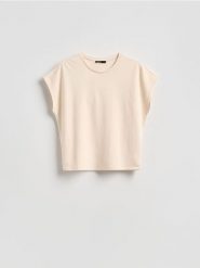 T-shirt z modalem - jasnożółty. Żółte t-shirty damskie Reserved, l, bez wzorów, z dzianiny, bez kołnierzyka. Za 69.99 zł.