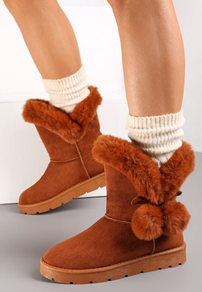 Brązowe Śniegowce z Futerkiem i Pomponami Teido. Brązowe śniegowce damskie Renee, z jeansu. Za 59.99 zł.