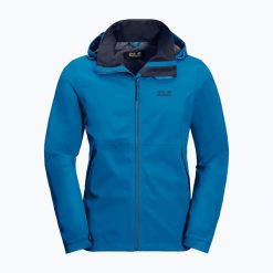 Kurtka hardshell męska Jack Wolfskin Evandale. Niebieskie kurtki męskie Jack Wolfskin, m, bez wzorów, z hardshellu, sportowe, bez kaptura. W wyprzedaży za 466.00 zł.
