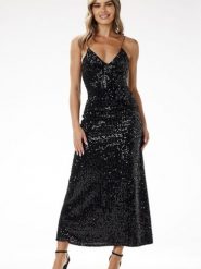 Sukienka Model A697 Black - awama. Czarne sukienki damskie Awama, na karnawał, l, bez wzorów, z weluru, wizytowe, bez kołnierzyka, plus size, bez ramiączek, maxi, dopasowane. Za 367.73 zł.