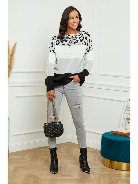 L'armoire de Suzette Sweter w kolorze czarno-jasnoszarym rozmiar: 38/40. Białe swetry klasyczne damskie L'armoire de Suzette, l, ze splotem, bez kołnierzyka. Za 152.62 zł.