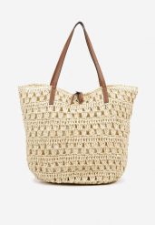 Beżowa Pleciona Torebka Shopperka w Stylu Plażowym Sepilova. Brązowe shopper bag damskie Renee, bez wzorów, z materiału, bez dodatków. Za 89.99 zł.