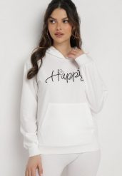 Biała Bluza z Kapturem Napisem i Kangurkową Kieszenią Adrippa. Białe bluzy z kapturem damskie Born2be, l. Za 79.99 zł.