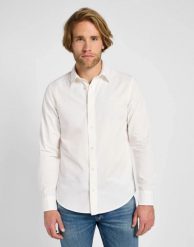 MESKA KOSZULA LEE PATCH SHIRT BRIGHT WHITE 112333654. Białe koszule męskie Lee, m, bez wzorów, bez kołnierzyka, bez ramiączek. Za 149.99 zł.