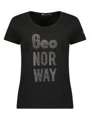 Geographical Norway Koszulka "Jutifa" w kolorze czarnym rozmiar: XL. Czarne bluzki damskie Geographical Norway, xl, bez wzorów, bez kołnierzyka, bez ramiączek. Za 48.45 zł.