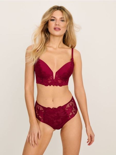 Biustonosz push-up z koronką - bordowy. Czerwone biustonosze Sinsay, bez wzorów, z koronki. Za 35.99 zł.