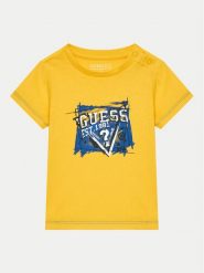 Guess T-Shirt N4YI00 K8HM4 Żółty Regular Fit. Żółte t-shirty chłopięce Guess, z aplikacjami, z bawełny, bez ramiączek. Za 49.99 zł.