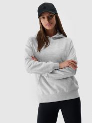 4F Bluza dresowa nierozpinana z kapturem damska - szara XXL. Szare bluzy z kapturem damskie 4f, xs, z bawełny. Za 149.99 zł.