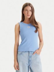 Calvin Klein Jeans Top LV047C201G Błękitny Slim Fit. Niebieskie topy damskie Calvin Klein Jeans, xs, bez wzorów, z bawełny, bez ramiączek. Za 129.99 zł.