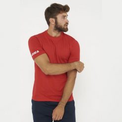 Koszulka bawełniana ARIA czerwona. Czerwone bluzki sportowe damskie Legea, z bawełny, bez kołnierzyka, bez ramiączek. Za 52.00 zł.