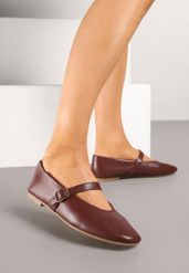 Ciemnobrązowe Balerinki z Eleganckim Paskiem z Klamerką Keniffia. Brązowe baleriny damskie Born2be, bez wzorów, z jeansu, bez obcasa. Za 59.99 zł.