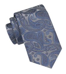 Krawat Męski - Alties - Odcienie Szarości i Srebra, Wzór Paisley. Szare krawaty i muchy męskie Alties, bez wzorów, z tkaniny, eleganckie. Za 49.00 zł.