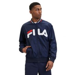 Kurtka męska FILA Logrono Logo Bomber. Niebieskie kurtki treningowe męskie Fila, m, bez wzorów, z materiału. Za 229.99 zł.