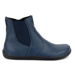 Olivier Damskie buty barefoot sztyblety z zamkiem ocieplane 1263 granatowe niebieskie. Niebieskie botki damskie ze skóry, biznesowe, bez obcasa, bez zapięcia. Za 529.52 zł.