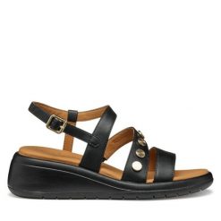 Sandały Geox. Czarne sandały damskie Geox, bez wzorów, bez obcasa, na koturnie. Za 289.99 zł.