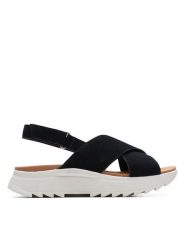 Clarks Sandały DashLite Wish 26171948 Czarny. Czarne sandały damskie Clarks, bez wzorów, ze skóry, bez obcasa, na płaskiej podeszwie. Za 279.99 zł.