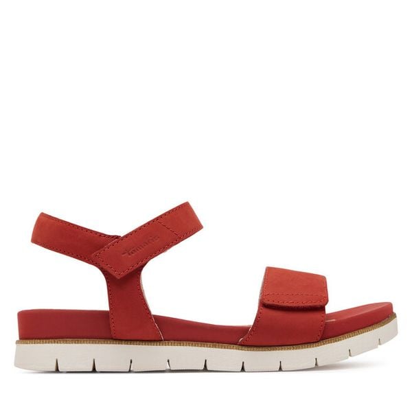 Sandały Tamaris. Czerwone sandały damskie Tamaris, bez wzorów, bez obcasa, na płaskiej podeszwie. Za 239.99 zł.