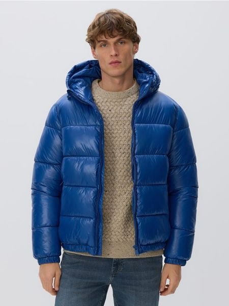 Pikowana kurtka z kapturem - niebieski. Niebieskie kurtki męskie Reserved, l, bez wzorów, z tkaniny, z kapturem. W wyprzedaży za 119.99 zł.