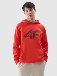 4F Bluza dresowa nierozpinana z kapturem męska - czerwona M. Czerwone bluzy sportowe męskie 4f, bez wzorów, z bawełny, sportowe, bez kołnierzyka, bez ramiączek. W wyprzedaży za 129.99 zł.