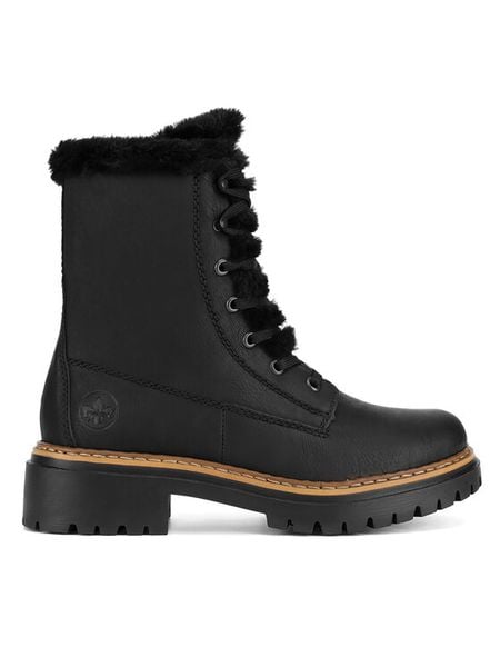 Rieker Trzewiki 72625-00 Czarny. Czarne botki damskie Rieker, z materiału, bez obcasa, na płaskiej podeszwie, bez zapięcia. Za 389.99 zł.