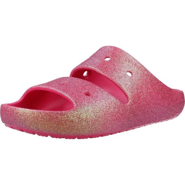 Sandały CROCS CLASSIC IRIDESCENT GLTTR Rose. Czerwone sandały damskie Crocs, bez wzorów, z gumy, bez obcasa. Za 198.99 zł.