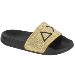 Klapki na basen damskie, Slippers Strass Logo. Żółte klapki damskie SUN68, bez wzorów, bez obcasa. Za 169.90 zł.